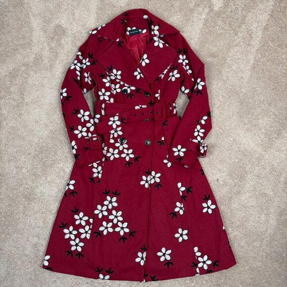 Voodoo Vixen Coat Womens S Red Floral Embroidered Retro Vintage Inspired Wool